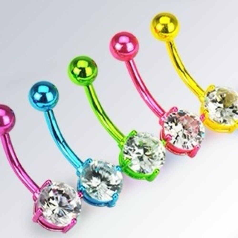 Set of 5 Neon Belly Rings – 14G Surgical Steel, Prong Set Navel Jewelry